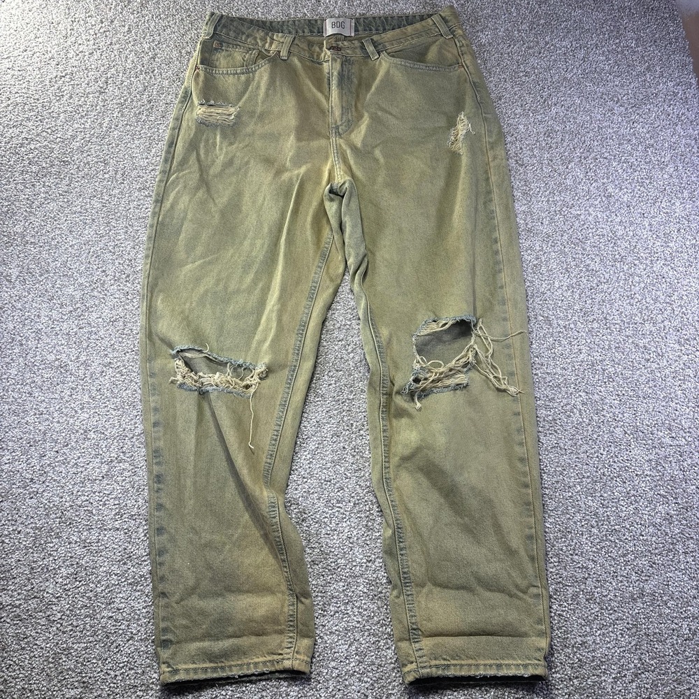 BDG Pegged Cowboy Jeans Mens 32x29 Green‎ Relaxed Tapered Distressed Denim